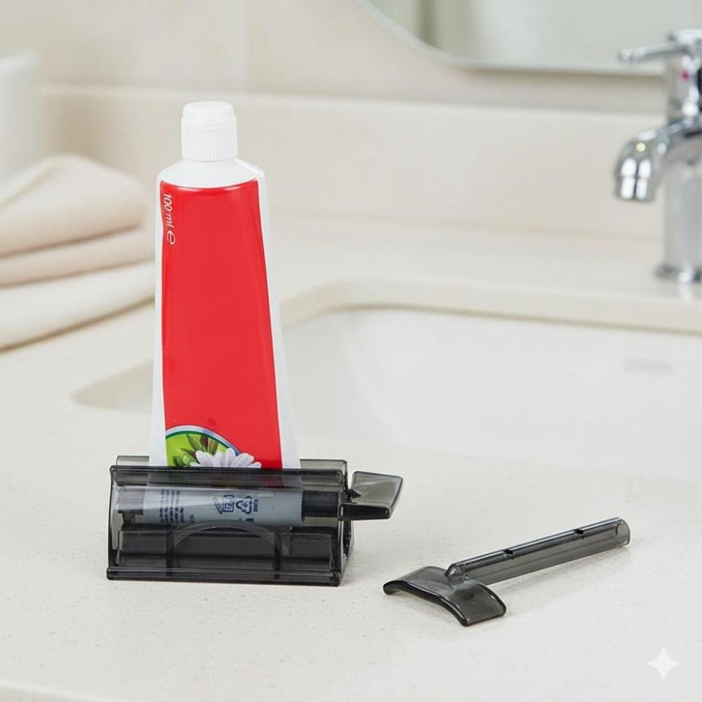 Portable Toothpaste Squeezer and Organizer, Easy-Clean Removable Holder, Effortless Rolling Toothpaste Saver, Multi-Size Fits Any Tube, No Installation Travel & Home Bathroom Upgrade Kit