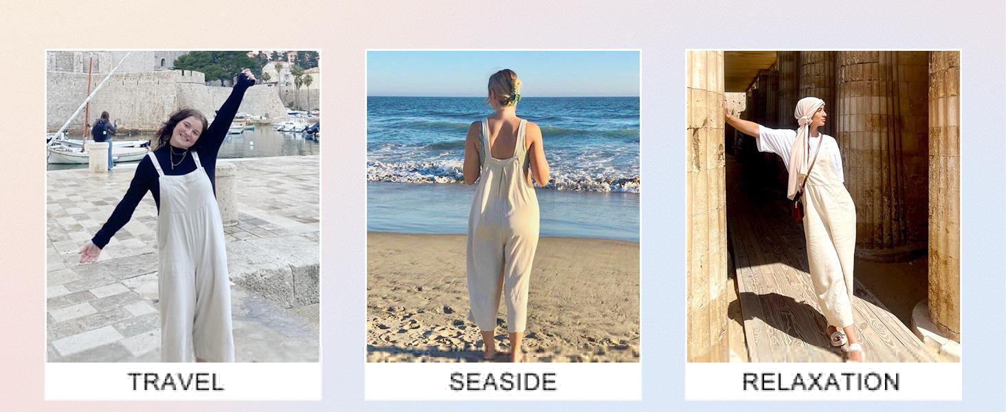 Molitree Summer Cotton Linen Bib Overalls Women Baggy Sleeveless Wide Leg Jumpsuits with Pockets Casual Womenswear Minimalist Apricot Molitree Summer Cotton Linen Bib Overalls Women Baggy Sleeveless Wide Leg Jumpsuits with Pockets Casual Womenswear Minimalist Apricot