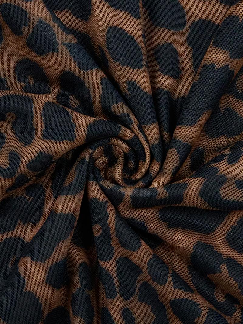 Aliling Women's Leopard Print Patchwork Dress, Round Neck Long Sleeve Slim Fit Mini Dress, Fall & Winter Fashion Party Wear