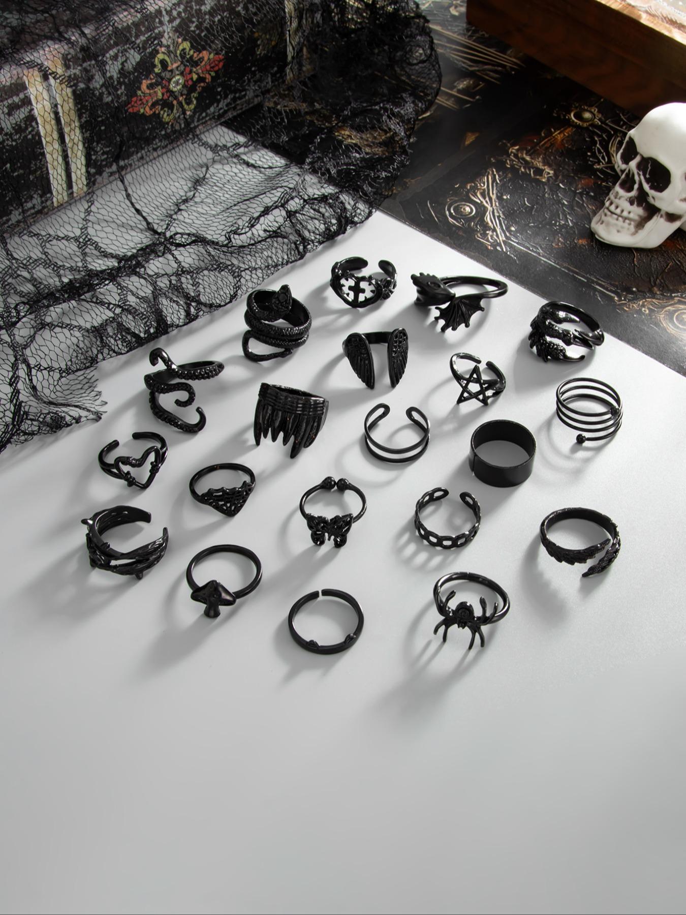20-Piece Punk Gothic Ring Set, Butterfly Spider Wing Design, Women's Witchy Jewelry for Party Daily Holiday Gifts, All-Season Wear 20-Piece Punk Gothic Ring Set, Butterfly Spider Wing Design, Women's Witchy Jewelry for Party Daily Holiday Gifts, All-Season Wear