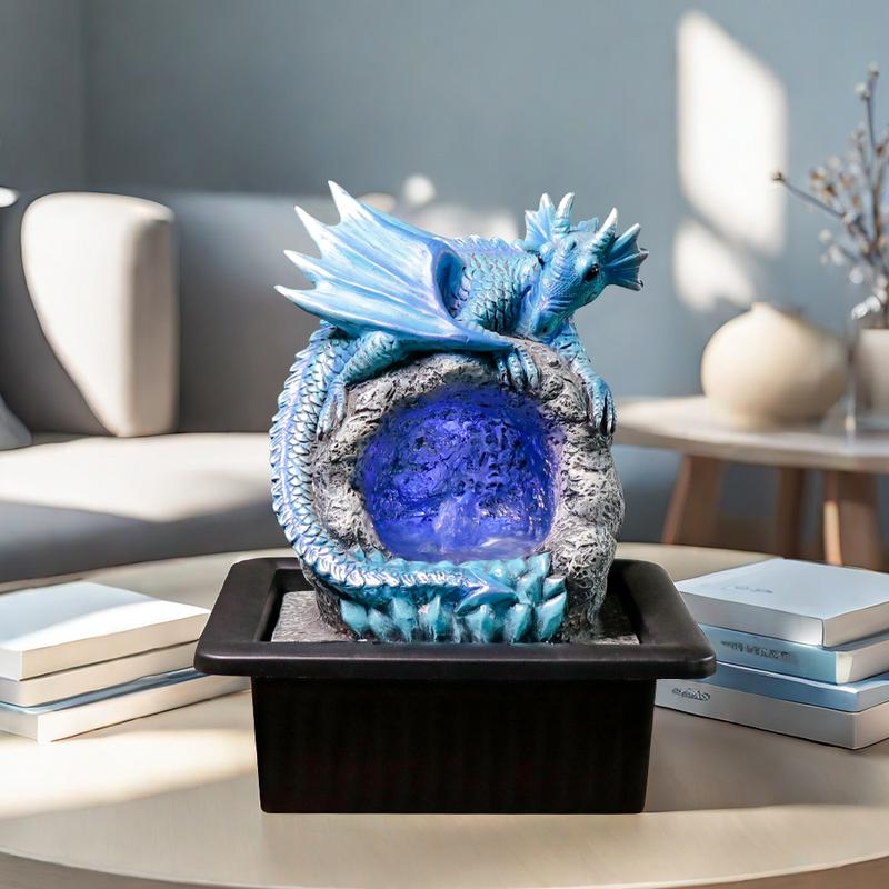 Dragon Statue On Sparkling Faux Crystal Cave Light Up Color Changing LED Collectible Dragon Figurine Home Decor (Blue) Living Room Decoration Colorful Decorative Fountain Ornaments