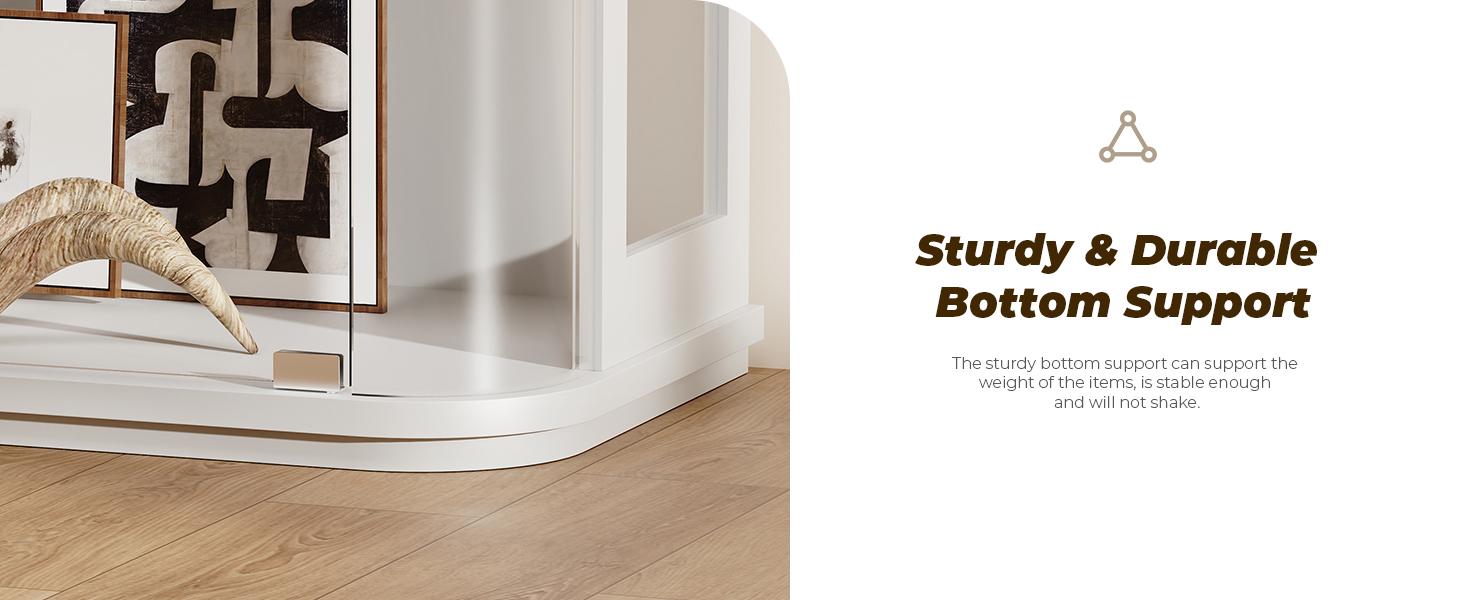 MIIFUNY Large Rounded Display Cabinet with Glass Door, 4-Tier Curio Cabinet with 3 Color Lights for Collectibles, Figures, Glass Display Case with Transparent Full-Display Surface, Human Body Sensor, White