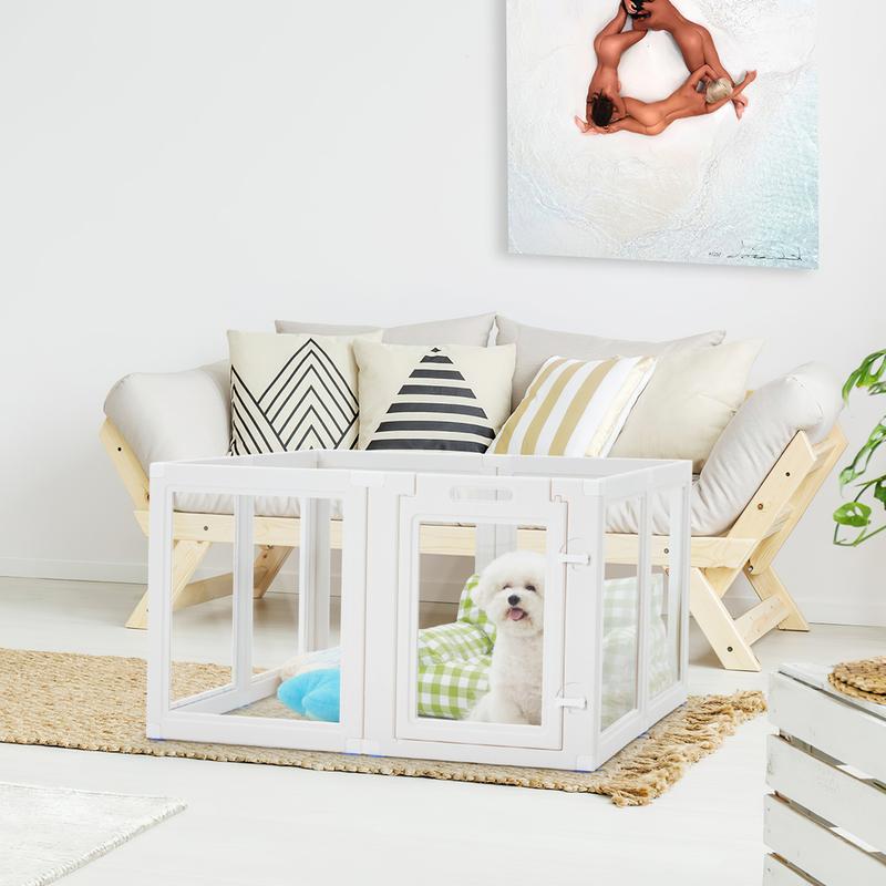 Transparent Pet Playpen, 8/12/16-Panel Pet fence with Door,  Indoor Dog Pen, 41*41*24/61*61*24, Foldable, White
