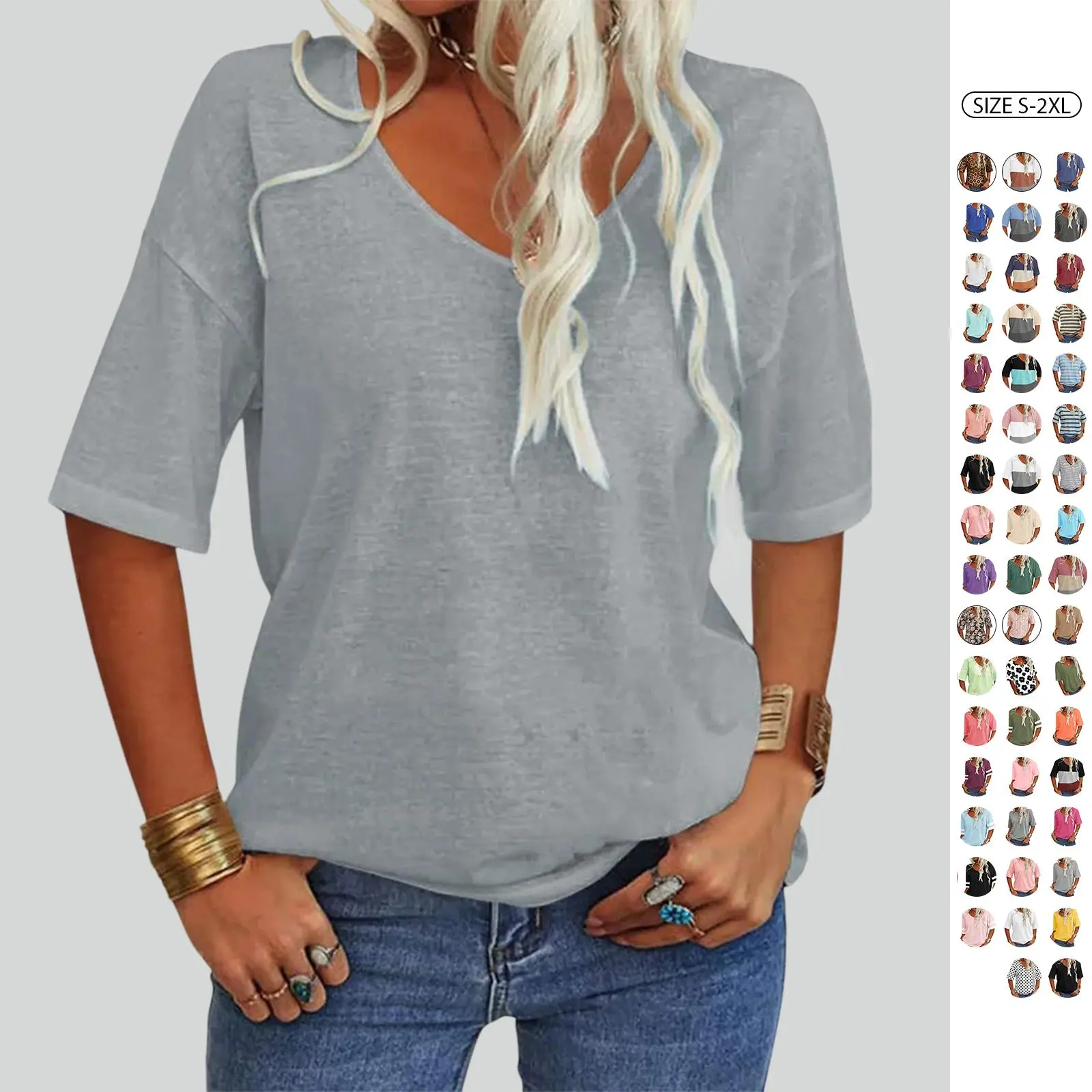 Imily Bela Women's Soft V Neck Tshirt Half Sleeve Lightweight Top  Casual Comfortable Simple Womenswear shirts
