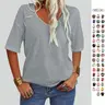 Imily Bela Women's Soft V Neck Tshirt Half Sleeve Lightweight Top Casual Comfortable Simple Womenswear shirts