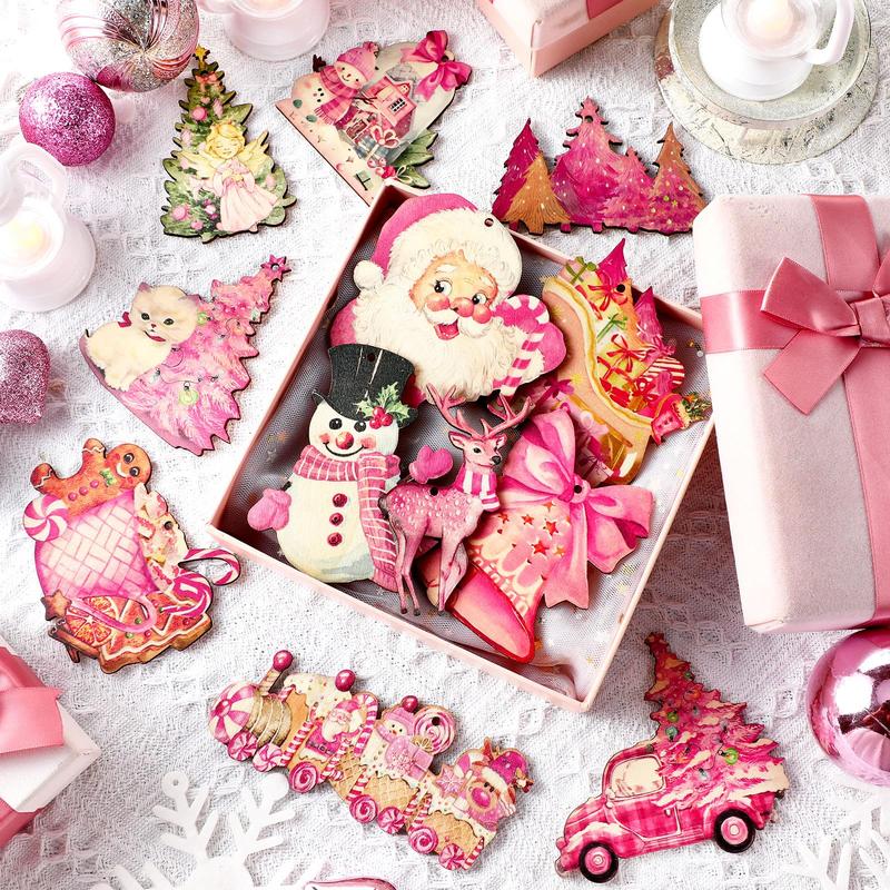 Christmas Clearance Sale Christmas Wooden Hanging Ornaments 40/36 Pcs Cartoon-Inspired Christmas Character Decor, Green Christmas Monster Decoration, Pink Christmas Tree Ornaments, Santa Candy Cane Gingerbread Ornament, Festival Party Home Xmas Tree Decor
