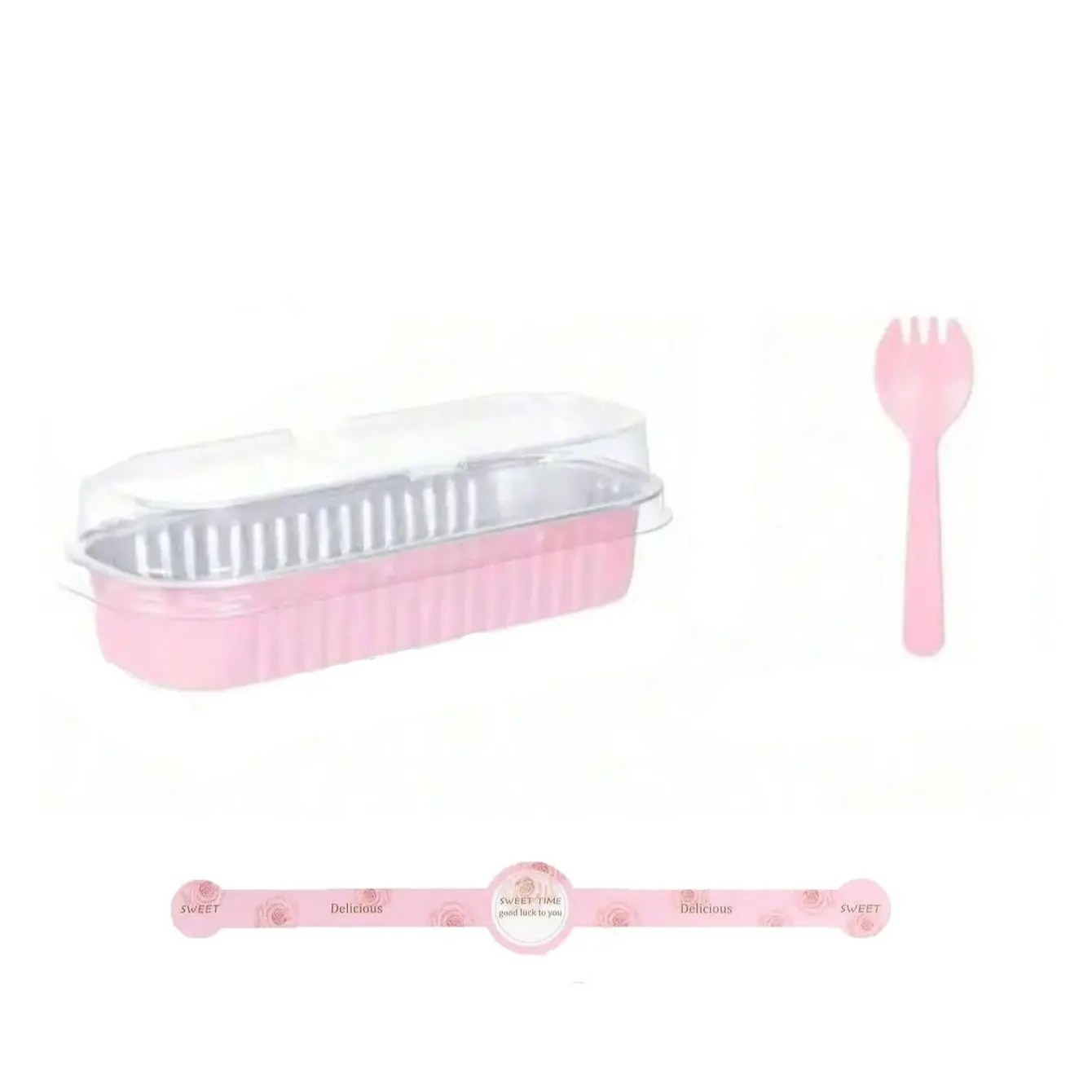 Mini Toast Molds Set with Lid and Spoon, Aluminum Foil Rectangular Baking Cups, 6.8 Oz, Portable Party Dessert Supplies, Baking Dish Set, Bakeware