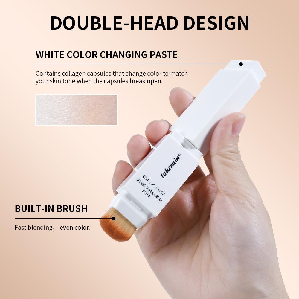 Long-Lasting Color-Adapting Foundation Stick, Flawless Foundation, Medium to High Coverage, Self-Adjusting to Skin Tone (White Base), Oil-Free & Lightweight, Dual-Ended with Built in Brush, 5 Shades for All Skin Tones, Face Makeup