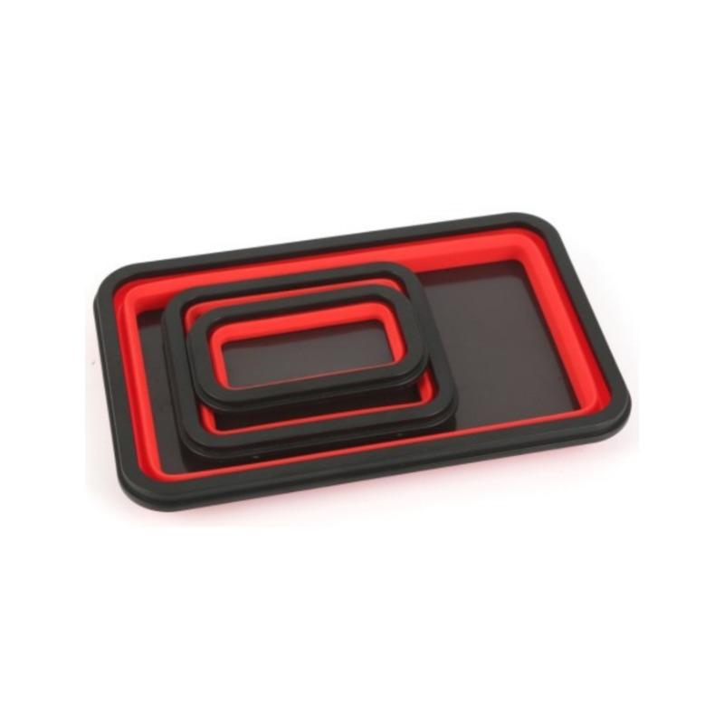 3 Piece Set of Rectangular Silicone Tray Foldable Magnetic Parts Tray Printable Logo Magnetic Storage Plate Tableware Coasters Printed Access Organize Red tool box