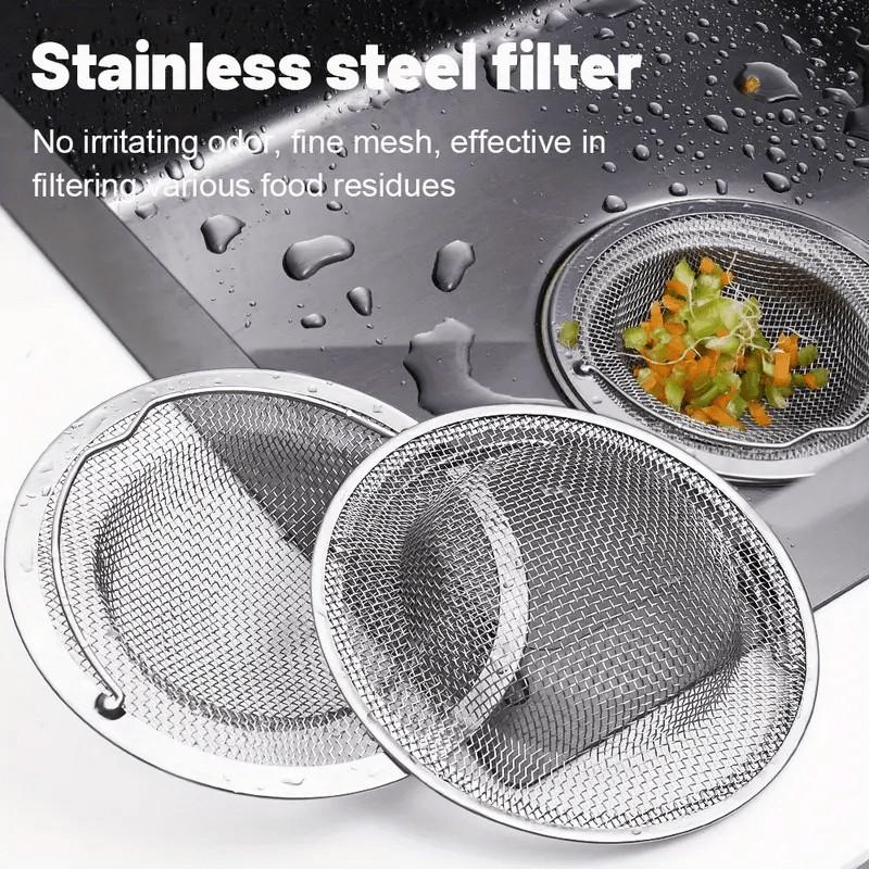 3-Pack Kitchen Sink Drain Filters, Anti-Clog Stainless Steel Filter, Durable Rust-Resistant, Suitable for Kitchen and Bathroom