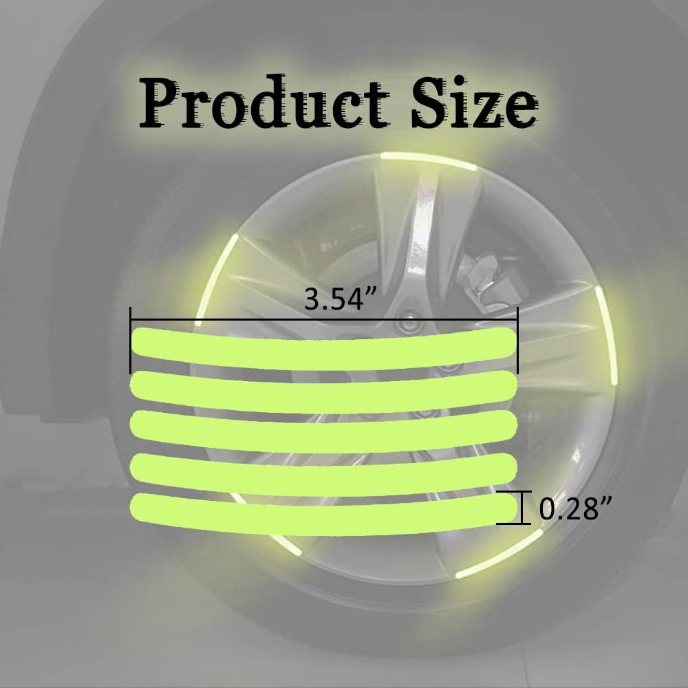 20 count Car Wheel Hub Reflective Sticker, Reflective Wheel Rim Stripe Decal Sticker, Reflective Wheel Rim Stripe Decal Sticker, Night Reflective Safety Decoration Strip for Cars, Trucks, Motorcycle (Luminous)