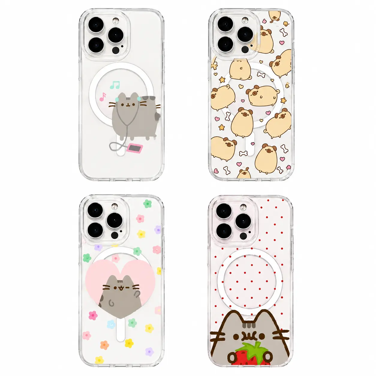 Cute Cartoon Cat Clear MagSafe Phone Case, Shockproof Anti-Slip Protective Cover For iPhone 11 to iPhone 17 Pro All Models