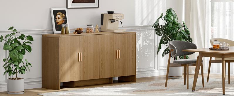 【Valentine's Day gift】ONBRILL Gorgeous 31.5"/60" Sideboard Buffet Cabinet with Storage, Curved Design Modern INS Coffee Bar Cabinet with Doors, Farmhouse Storage Cabinet with Adjustable Shelves for Living Room Kitchen Hallway,Bedroom Furniture