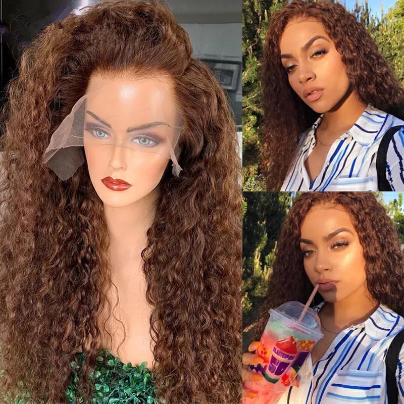 613 Honey Blonde Color Lace Frontal Wig Water Curly HD Transparent Brazilian Remy  Deep Wave Front Synthetic Fiber Hair Wig for European and American Women