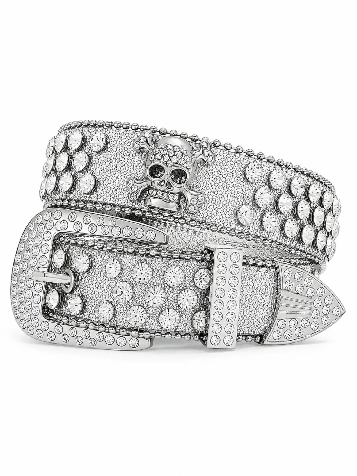 Unisex Rhinestone Skull Studded Belt Y2K Bling Streetwear Waist Belt for Women & Men, Perfect for Jeans