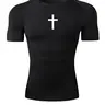 Men's Cross Print Raglan Sleeve Sports Tee, Athletic Quick Drying Short Sleeve Crew Neck T-Shirt, Casual Sporty Summer Sporty Top for Men, Gym Workout Running Baselayers Undershirts Rash Guard Activewear, Elastic Breathable Activewear