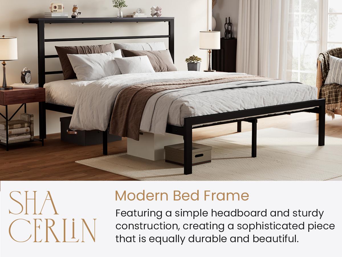 SHA CERLIN Bed Frame with Headboard Shelf,【Frame Only No Mattress】 Heavy Duty Platform Bed Frame with Strong Metal Foundation, No Box Spring Needed#ChristmasGifts#TikTokShopBlackFriday