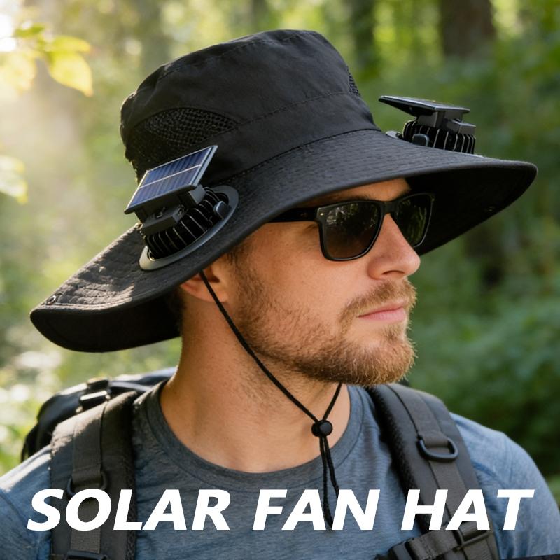Solar Fan Hat, Equipped With Two Solar Fans, Unisex Wide-Brimmed Sun Hat, Solar Powered Hat, Usb/Solar Dual Power Supply, Three Wind Speed Settings, Rechargeable Battery, Men'S Fishing Hat, Suitable For Outdoor Hiking, Mountaineering, Travel And Camping.