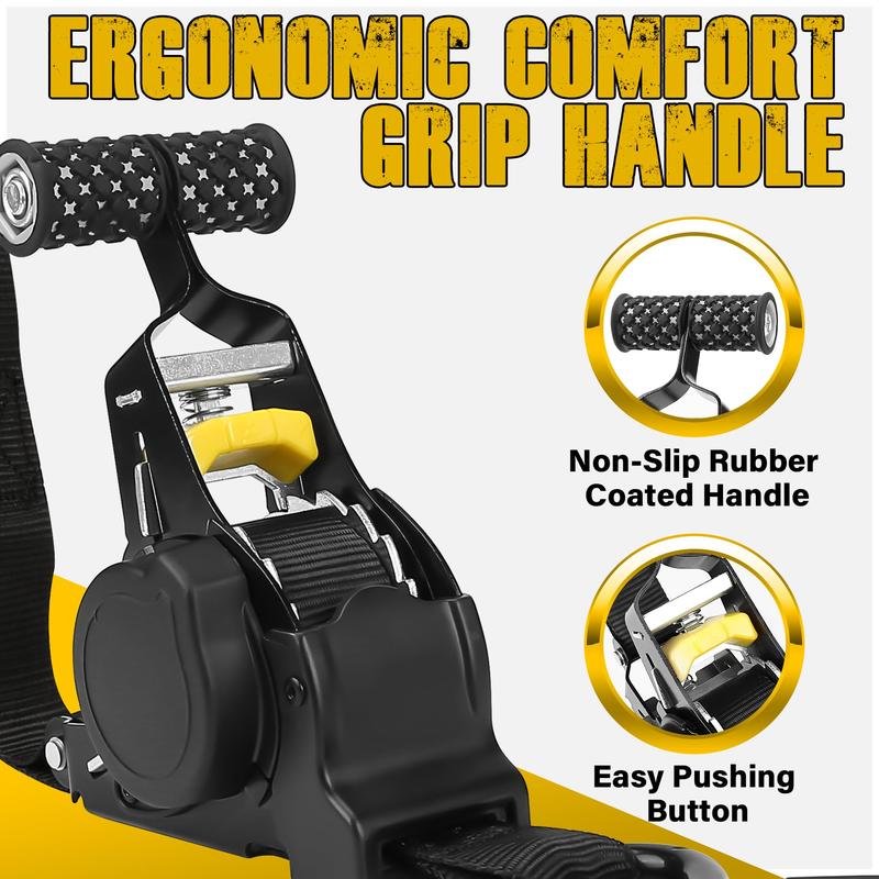 1x100 Retractable Ratchet Tie Down Straps Heavy Duty with Soft Loops Non Slip No Tangle for Motorcycle Cargo Trailer and Truck Transport Durable Nylon Rope Adjustable Ropes