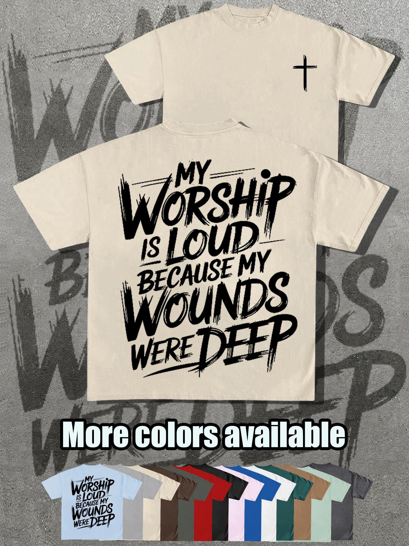 Christian Faith Theme T-Shirt, My Worship Is Loud Cross Print Short Sleeve, Loose Fit, Casual Long Top, Perfect Christian Gift