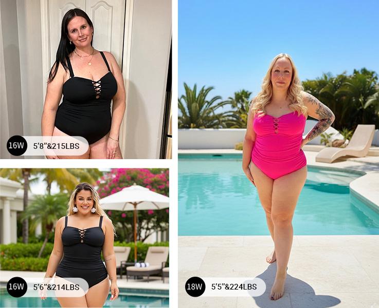 Daci Women Plus Size One Piece Swimsuit - Tummy Control Bathing Suits Ruched Lace up Swimwear Bandeau Retro Swimsuits Daci Women Plus Size One Piece Swimsuit - Tummy Control Bathing Suits Ruched Lace up Swimwear Bandeau Retro Swimsuits