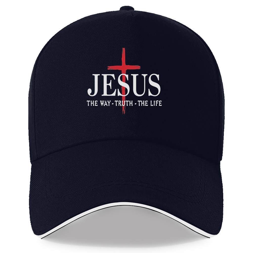 Christian Polyester Baseball Cap - Faith-Based Graphic Cross Print, "Jesus is the Way, the Truth, the Life" Slogan, Lightweight Machine-Washable Fashion Accessory, Christians, Machine Wash, Christian Faith-Themed Graphic Hats