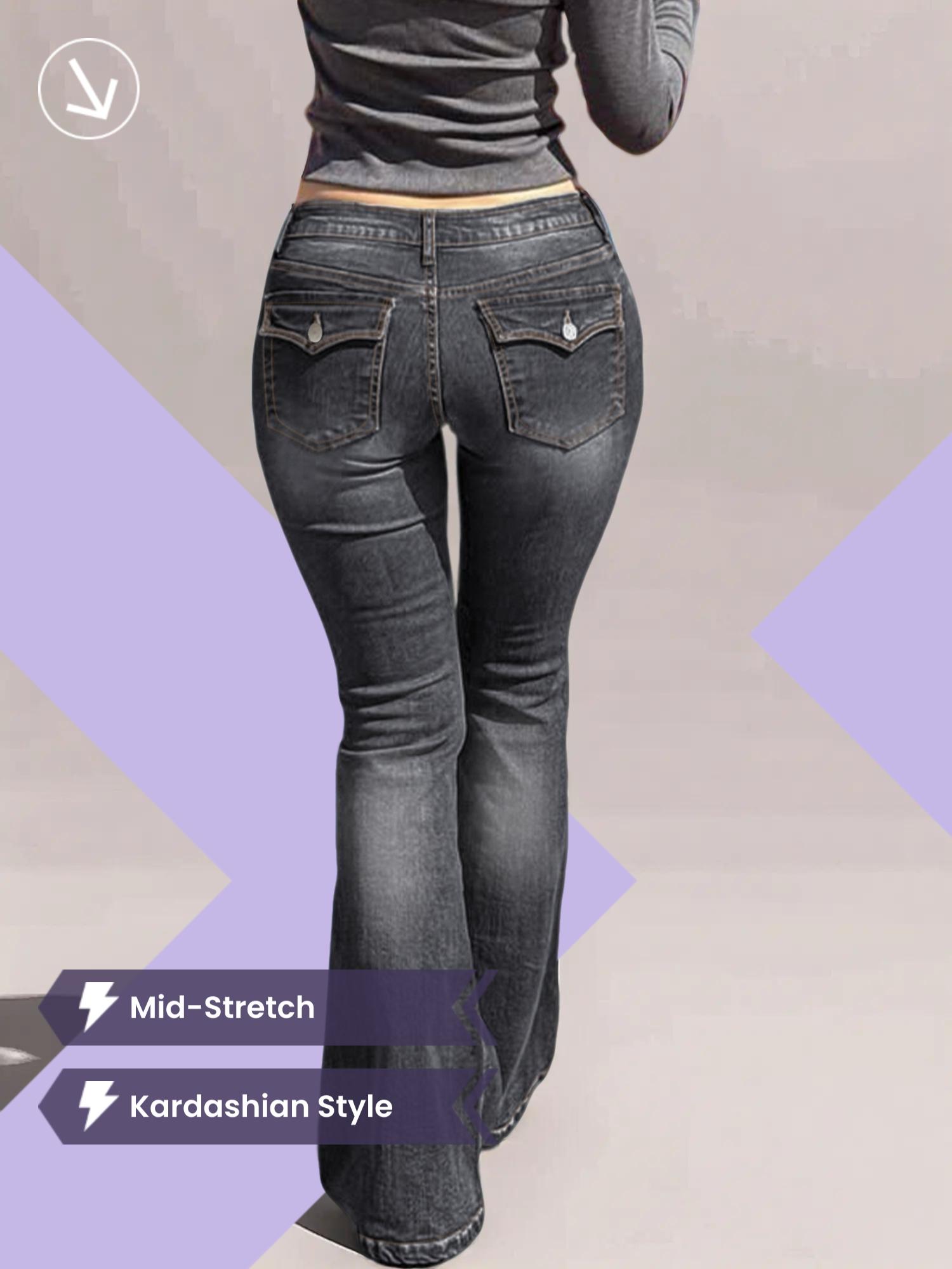 GILIPUR Y2K Women's Mid-Stretch Flared Vintage Wash Jeans,Women's Vintage Mid-Low Waist Waisted Flare Jeans,Starched Jeans Girls,90s Outfits,Mom Jeans,Fit Jeans,Cute Bell-Bottomed,Denim Trousers For All Seasons And All Occasions,T-Chic