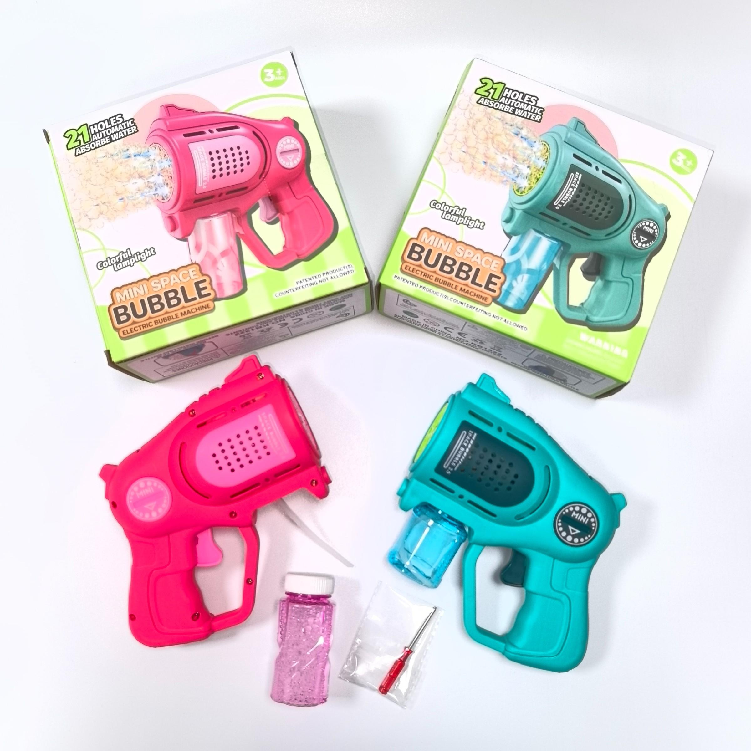 21-Hole Automatic Water Absorption Mini Space Electric Bubble Machine  with 1 Bottles Solution  60ml Bubble Gun for  Kids 3-8  Party Favors Summer Outdoors Wedding Toys Gifts for Boys Girls