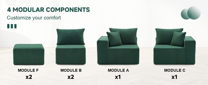 (Individual module),Modular Sofa with Deep Seat,Cloud Couch Sectional,Plush Corduroy L/U Shaped Boneless Couch, Convertible Sectional Couches for Living Room, 1 Seat