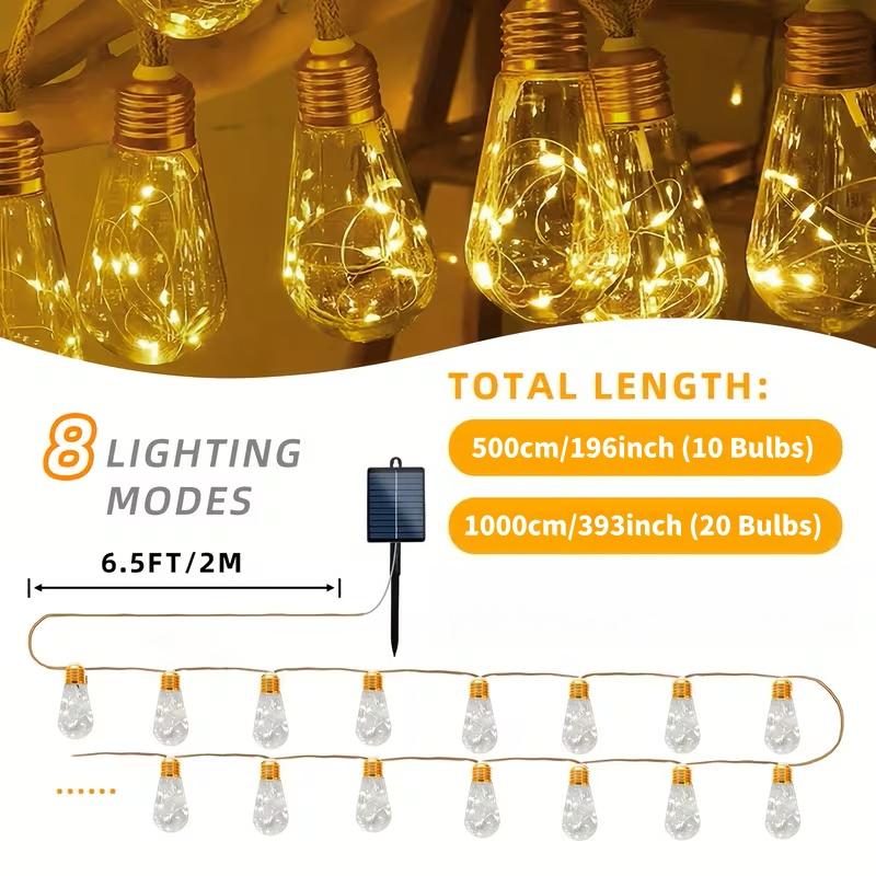 Solar Fence Decoration String Lights, Outdoor Fairy Light Strings, 10/20 Bulbs, 8 Modes, Auto On/off at Dusk/dawn, Garden, Wedding, Party