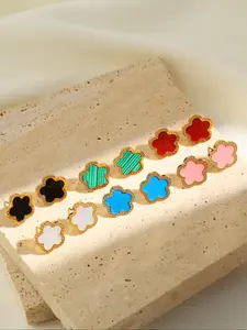 2pcs Lucky Flower Four-Leaf Clover Earrings, Trendy Jewelry, for Women, Hypoallergenic Comfortable Wear, Fashionable Gift for Friends and Girlfriends