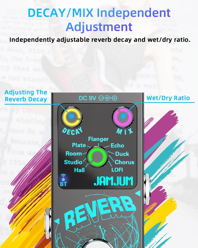 JAMJUM Reverb Effect Pedal for Guitar, 9 Effects, Battery-Free, Compact Size Ideal for Musicians Holiday gift, Guitar Pedals