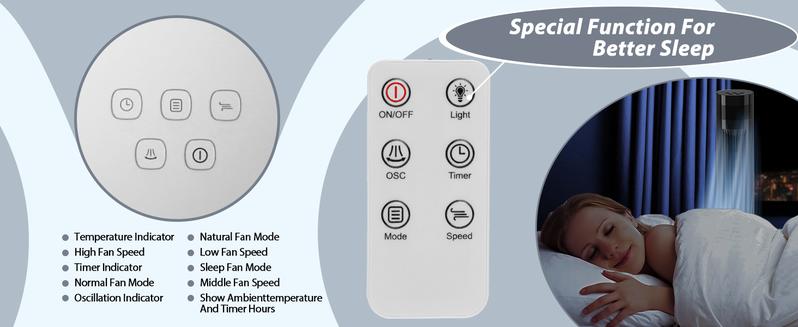 【NOT AC】Antarctic Star 36 Inch Tower Fan - Portable Electric Oscillating Fan with Remote Control, Quiet Operation, 3 Speed Settings & 12H Timer, Bladeless Standing Floor Fan for Bedroom & Office[No Cooling] [No Temperature Adjustment]