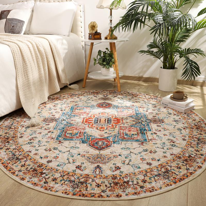 Lochas Boho Area Rug Vintage Tribal Carpet Anti-Slip Rug Washable Persian Carpet for Living Room Bedroom