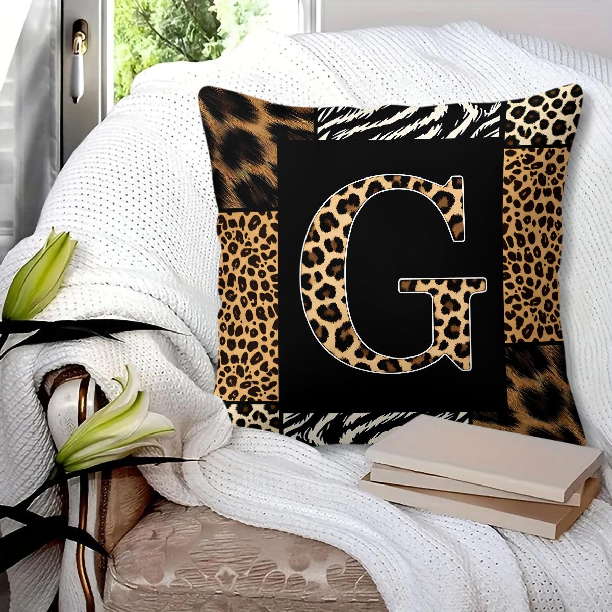 Animal Print Monogram Throw Pillow, Leopard Zebra Tiger Initial Pillow with Insert, for Sofa Living Room, Home Decor Gift for Animal Lovers