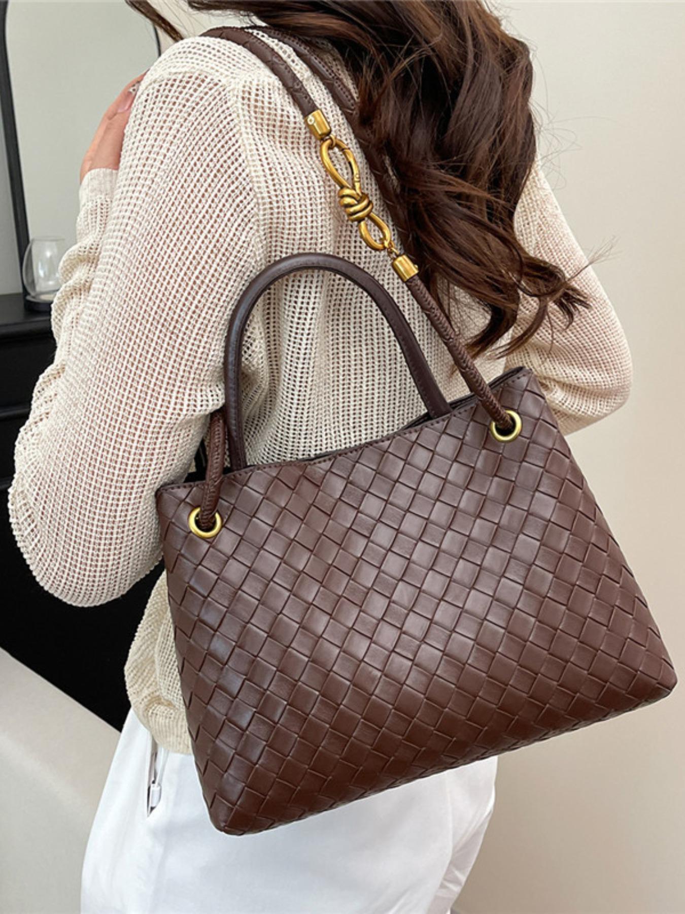 Women's Leather Woven Handbag, Fashion Durable Crossbody Tote Bag, Multi-Functional Clutch Purse, Beach Vacation Phone Case, Travel Daily Use