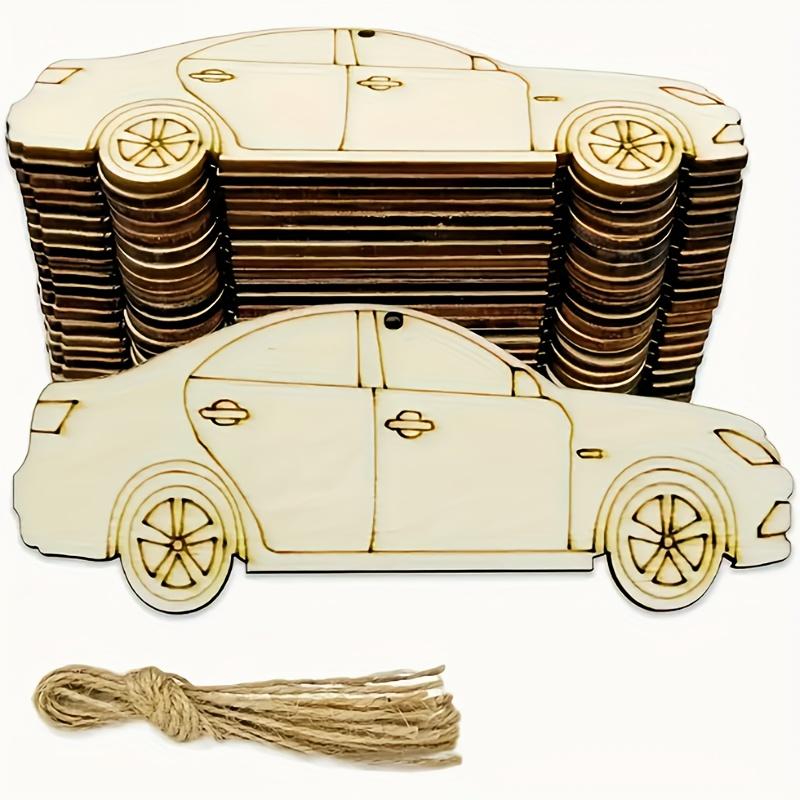 10 wooden car, sports car, and racing car shaped pieces for DIY painting and graffiti crafts, wooden hanging ornaments, decorations for holidays, weddings, family parties, and birthdays