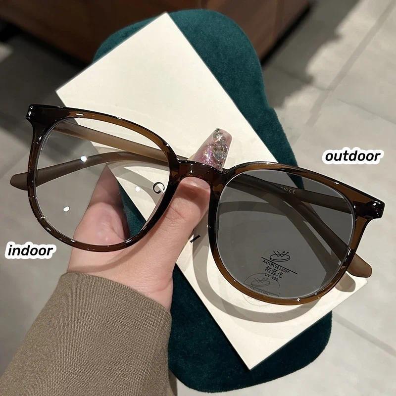 Fashion Intelligent Photochromic Glasses Men Women Color Changing Myopia Eyeglasses Unisex Round Travel Sunglasses 0-1.0-4.0