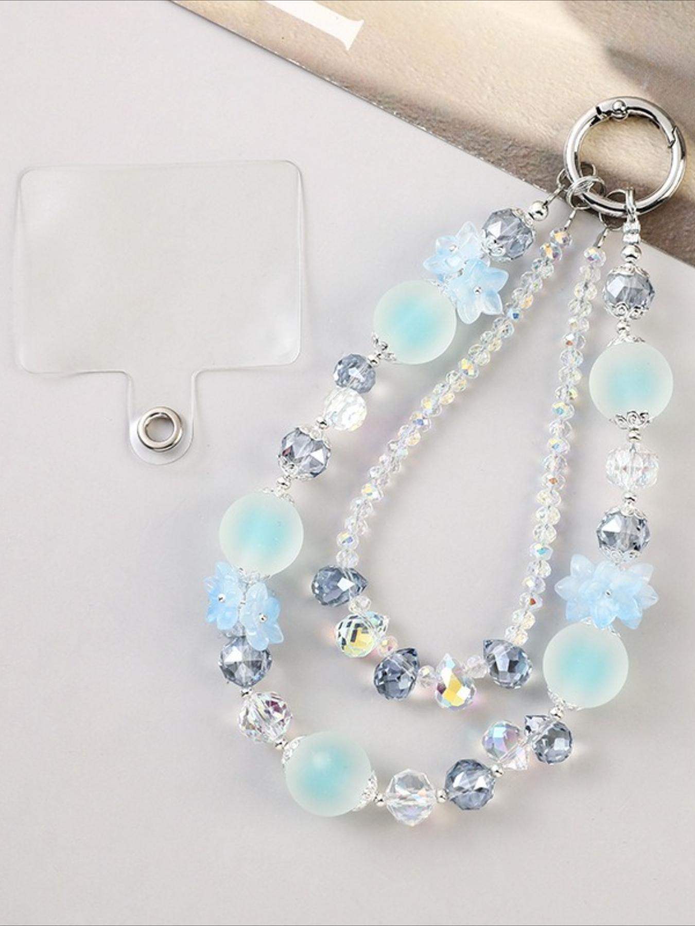 1 Ethereal Pink and Green Phone Strap: A Light and Elegant Spring-Inspired Flower-Shaped Crystal Bead Wrist Strap and Bag Charm