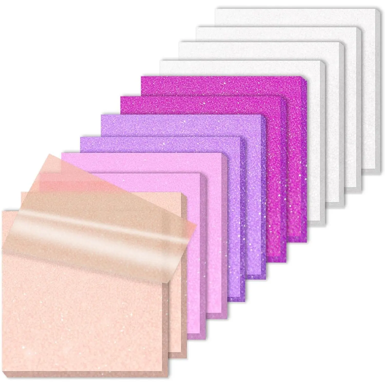 Transparent Sticky Notes Set - 12 Multiple Pads (600 Sheets), Frosted Glitter Stardust Purple, 3x3 In Self-Adhesive Notes for Home Office, College Supplies, Book Accessories, Office Stationery
