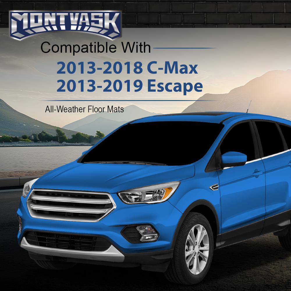 CROSSDESIGN TPE Car Floor Mats Waterpoof Fit For 2013-2019 Ford Escape 13-18 Ford C-Max All Weather TPE LinersFord C - Max, Front & 2nd Row Liner Black, 3 pc