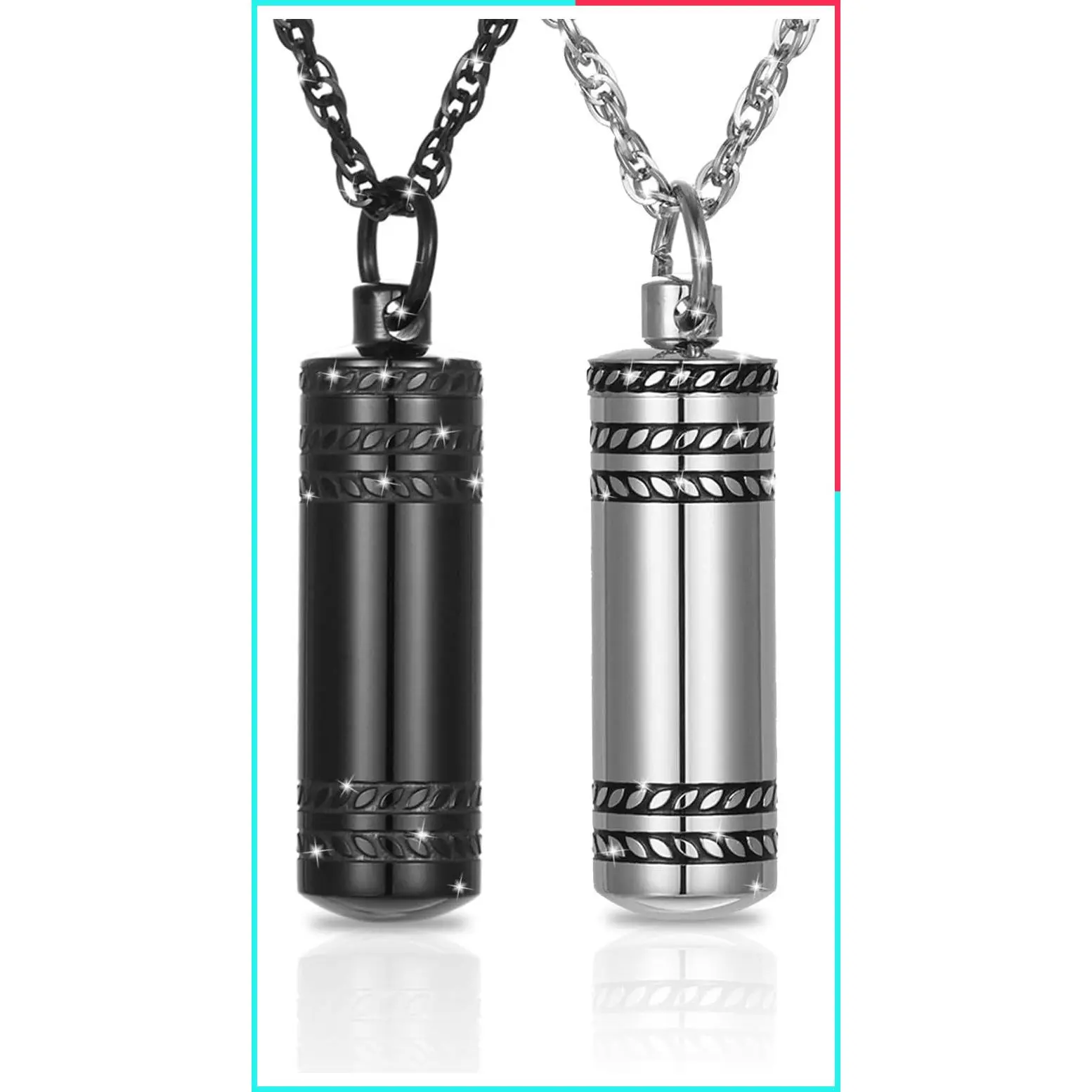 Stainless Steel Cremation Necklace for Ashes, Cylinder Urn Locket Pendant Memorial Keepsake Jewelry for Women Men