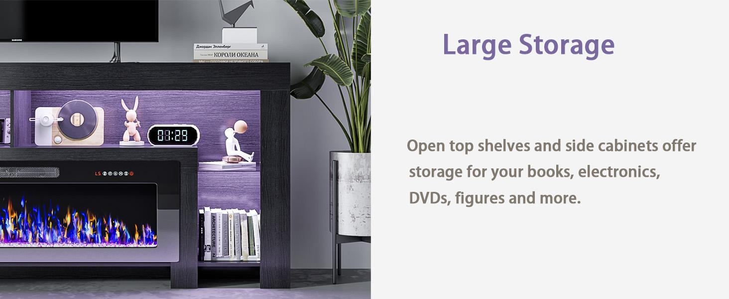 PUKAMI 80 inch Fireplace tv Stand with 50 inch Fireplace Up to 90" TVs,LED Light Entertainment Center and Storage, Modern Wood Media TV Console for Living Room