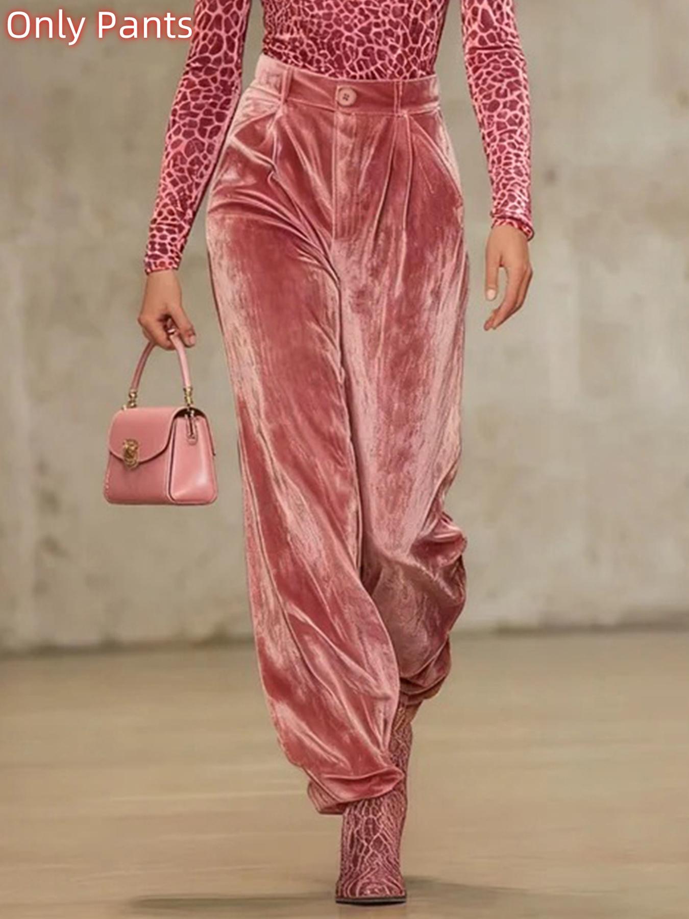 High Waist Pleated Pocket Solid Color Long Pants, Women's Casual Fashion Trousers, Comfortable and Stylish, Perfect for Daily Wear