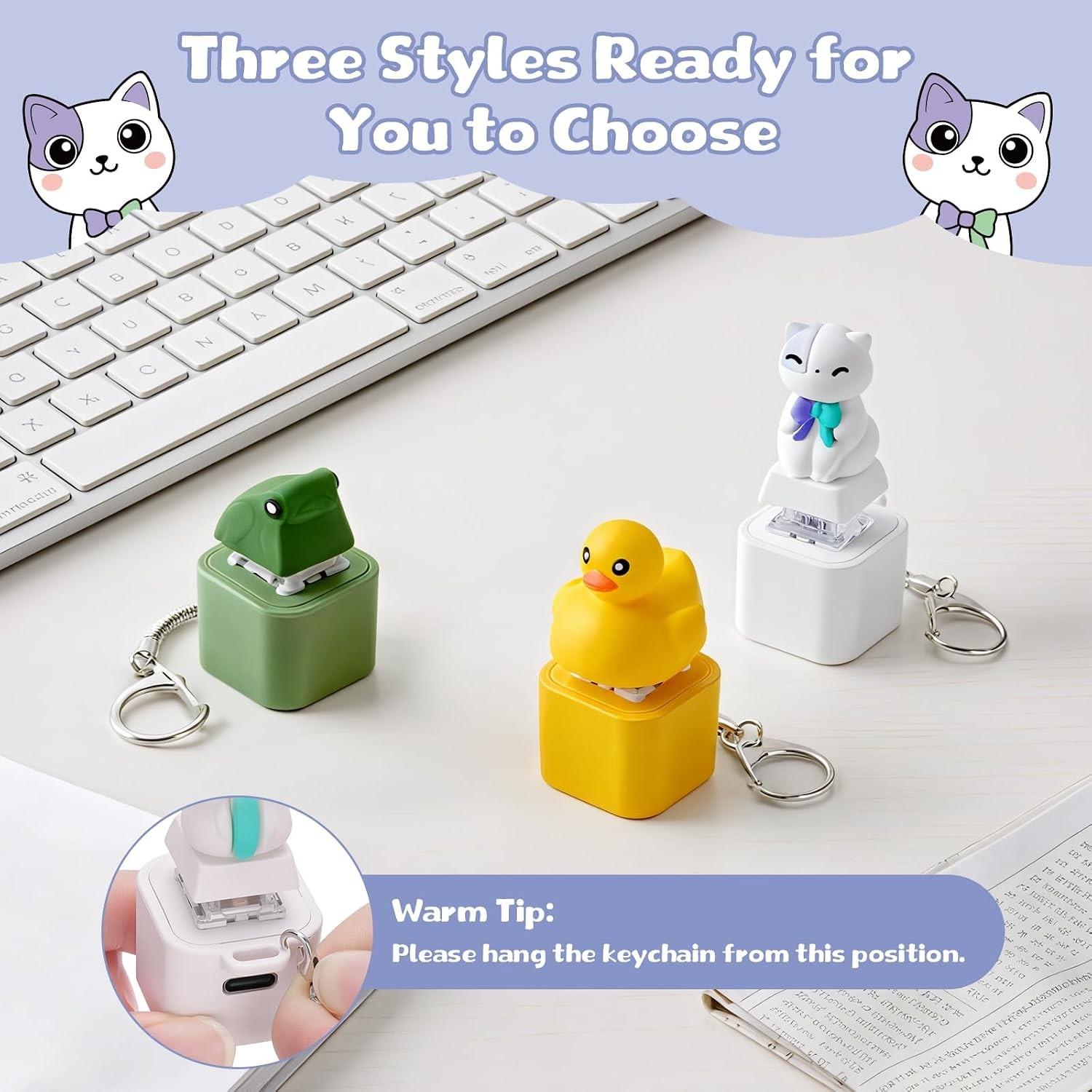 1pc Kitty Keychain, Button with Sound, Rechargeable Keyboard Clicker, Fidget Toys, Stress Relief, Noise Maker, Animal Keycaps, Funny Gifts