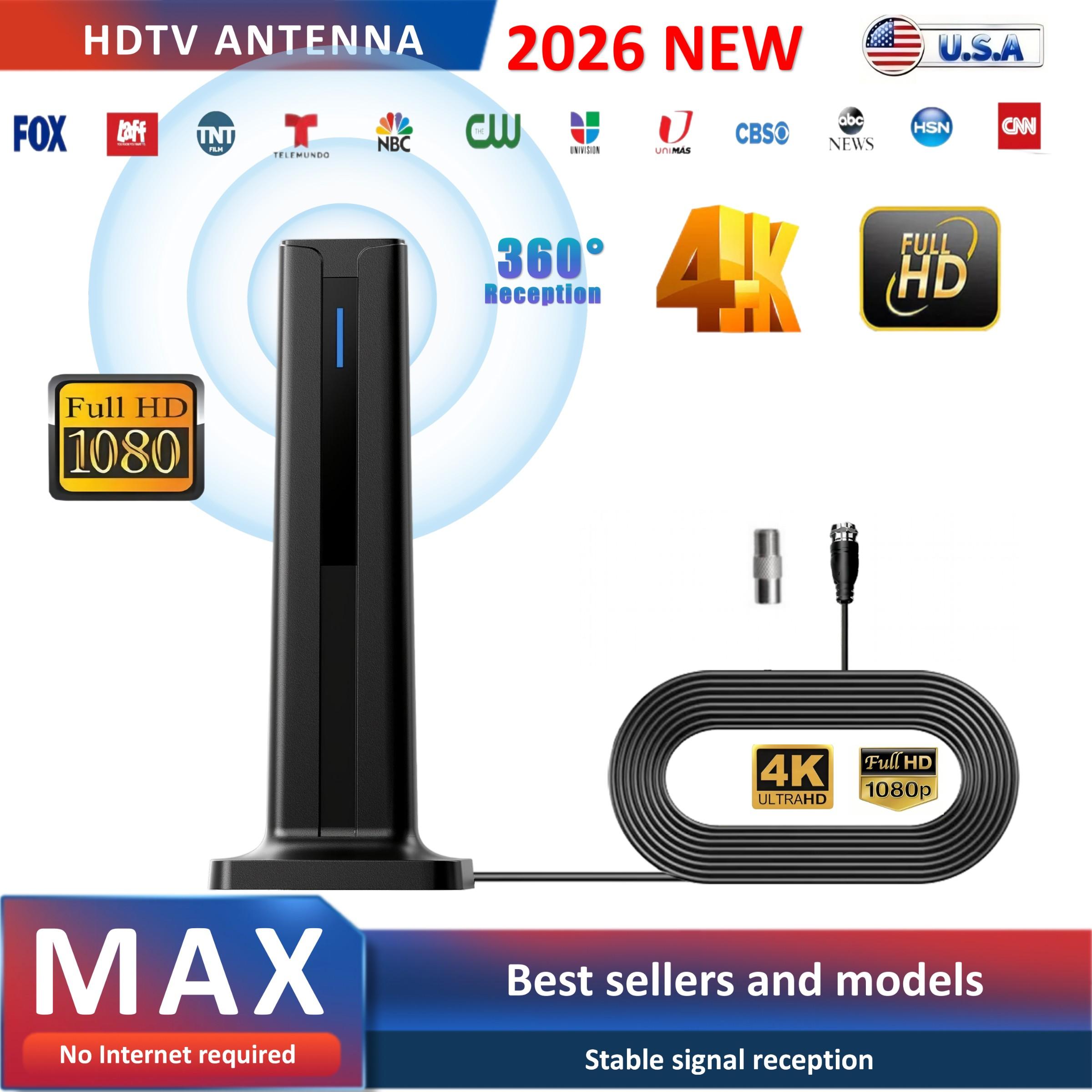 Digital TV Antenna Pro, 300 Miles Signal Reception, Plug-And-Play, Free Channels, 16ft Cable, Ideal for Home, Apartment, Hotel, RV