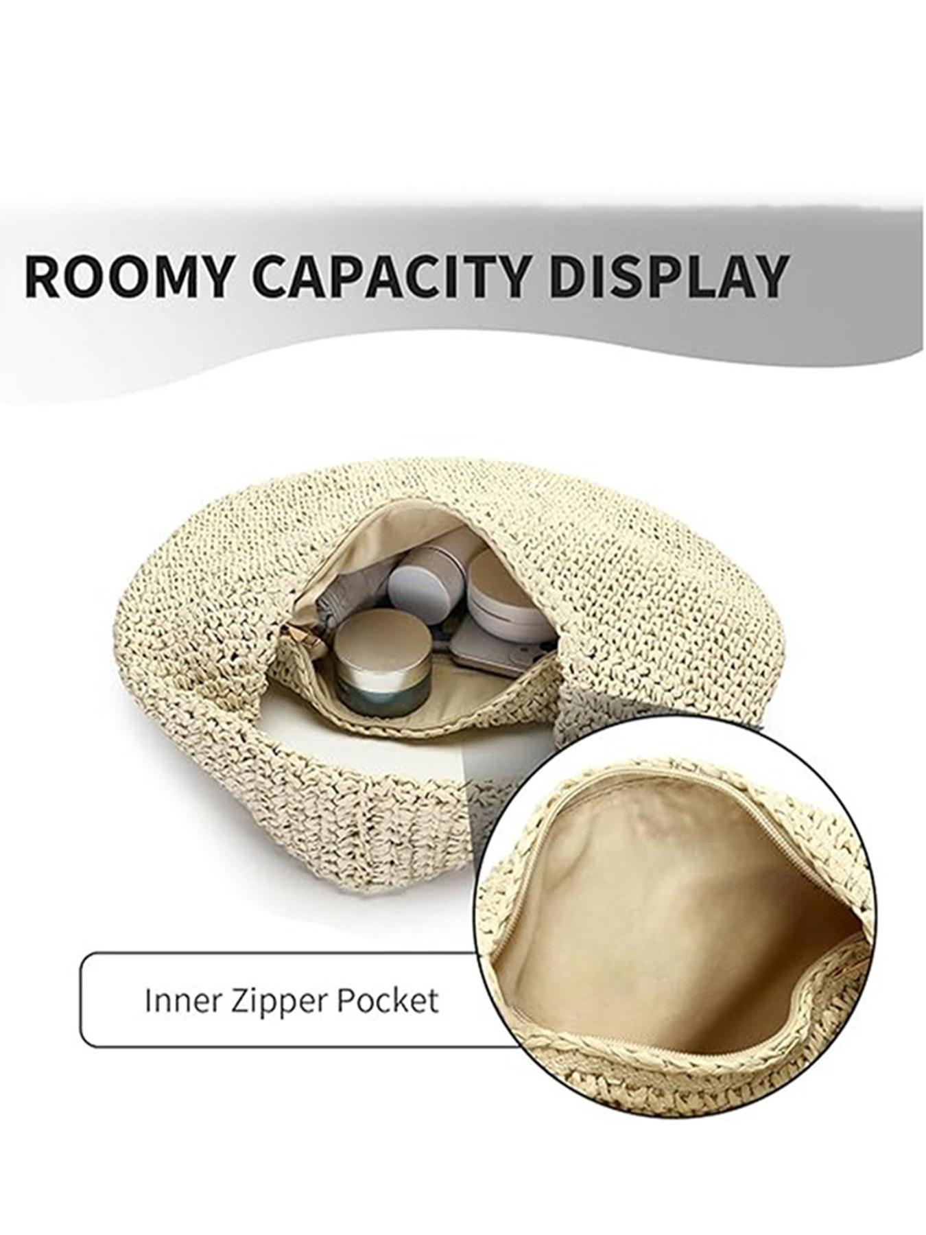 Women's Fashionable Straw Handbag, Casual Versatile Zipper Hobo Bag for Daily Used, Trendy All-match Bag for Commuters and Students