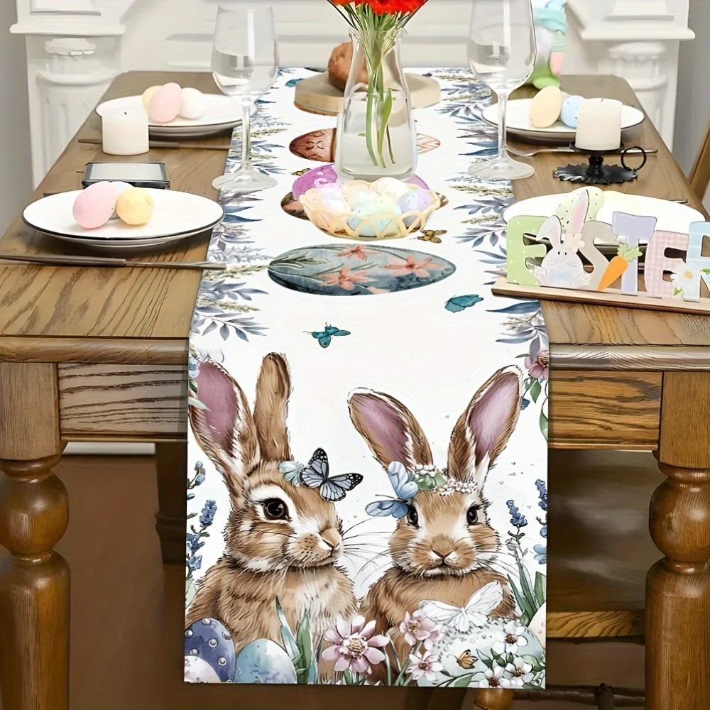 1Pcs Easter Table Runner, Cute Rabbit Pattern, Charming Rabbit Pattern, Spring New Home Decor, Durable Polyester Material, Easy Maintenance, Versatile Home Use, Suitable for Dining Room Kitchen TV Cabinet