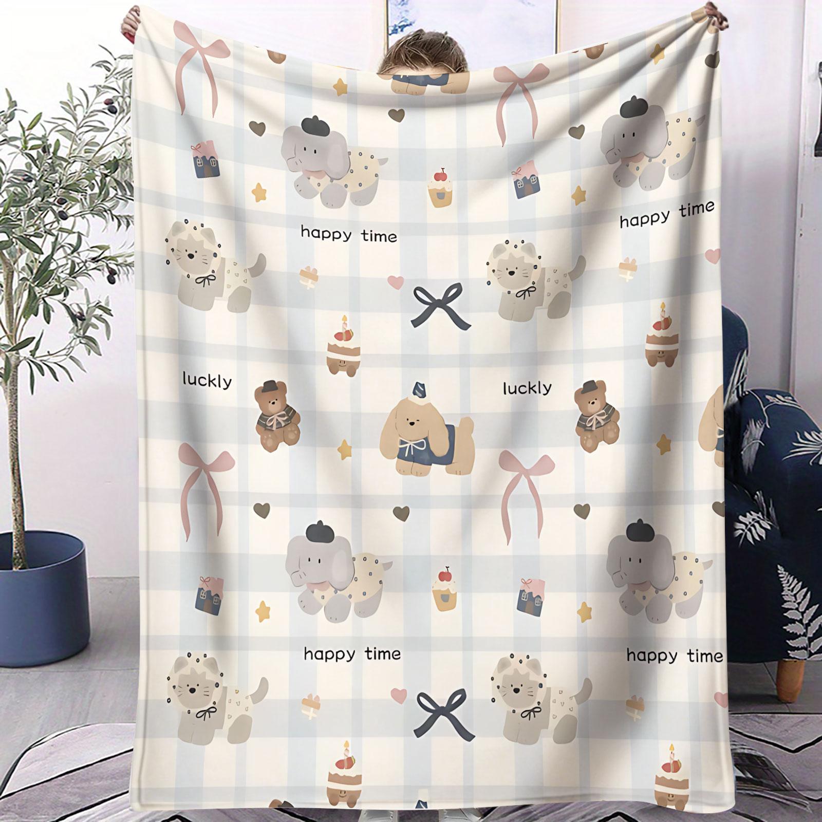 1-Piece Set: Cute and Soft Korean-Style Animal-Print Y2K Checkered Blanket—The Perfect Gift for Sofas and Bedrooms, a Comfortable and Stylish Home Decor and Bedding Accessory