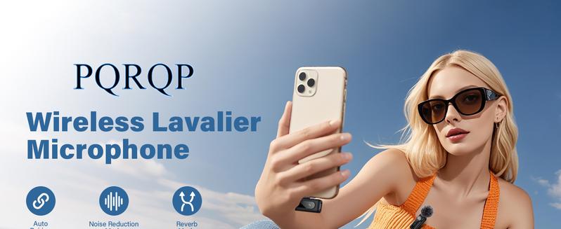 PQRQP Wireless Lavalier Microphone Dual Set – Plug & Play Clip-on Mic with Auto Pairing, Magnetic Mount, Noise Cancelling with LED display for iPhone, Android, USB-C Devices,Vlog & Video Recording